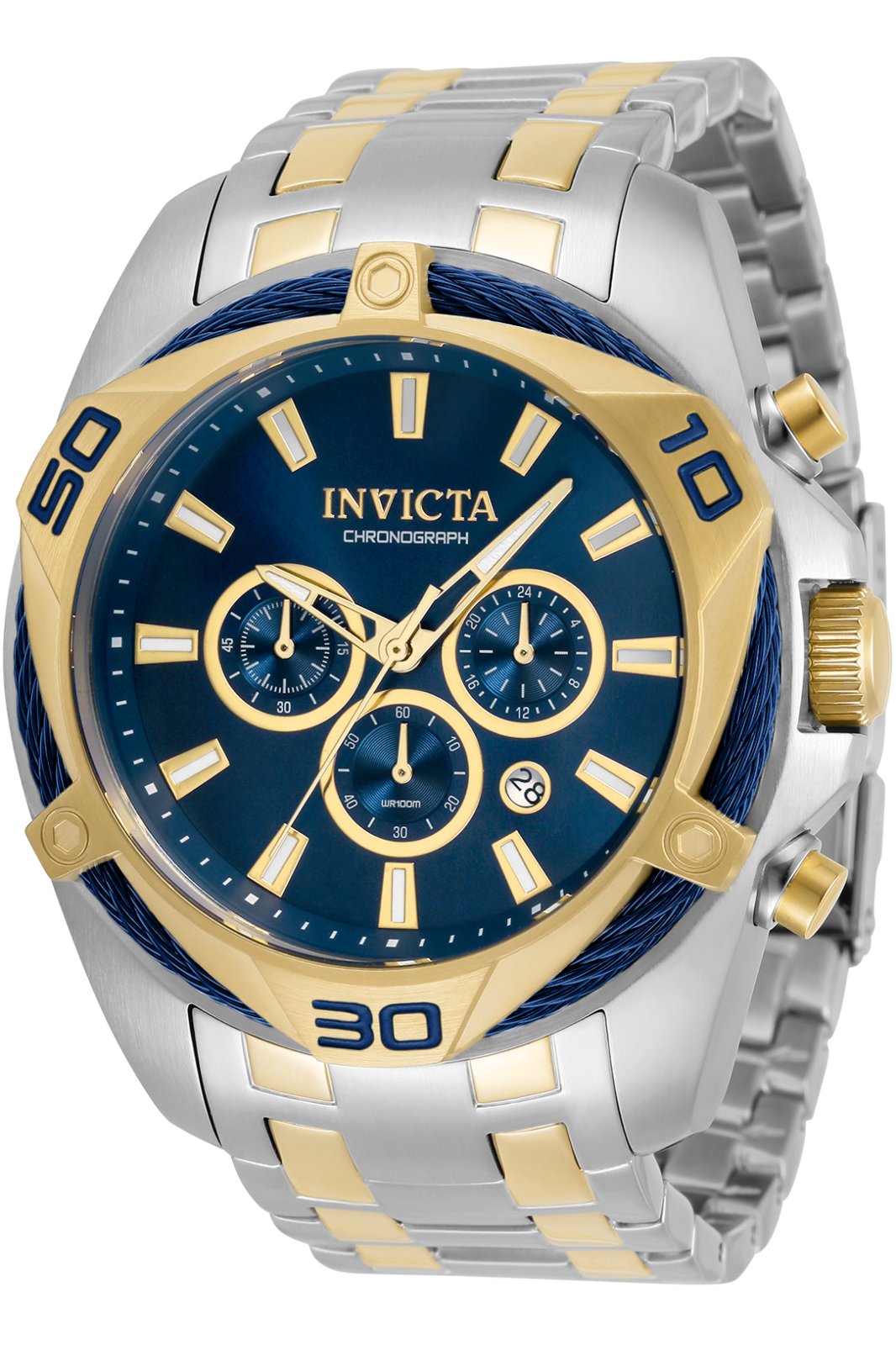 Invicta Mens hot Bolt watch 50mm Blue and Gold chronograph