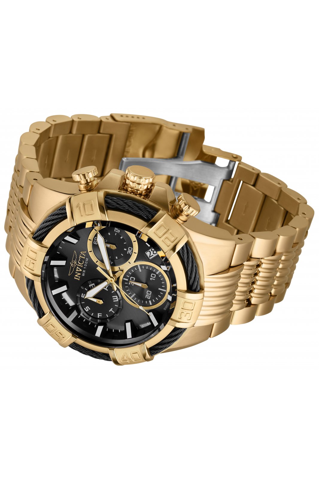 Invicta shops Men's Watch 25867 Bolt Swiss Quartz Chronograph Gold Steel Black Dial